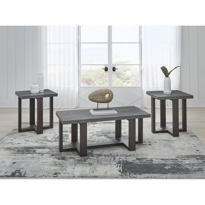 Signature Design by Ashley Dynnford Gray/Brown Table (Set of 3) - 49" W x 23.5" D x 19" H