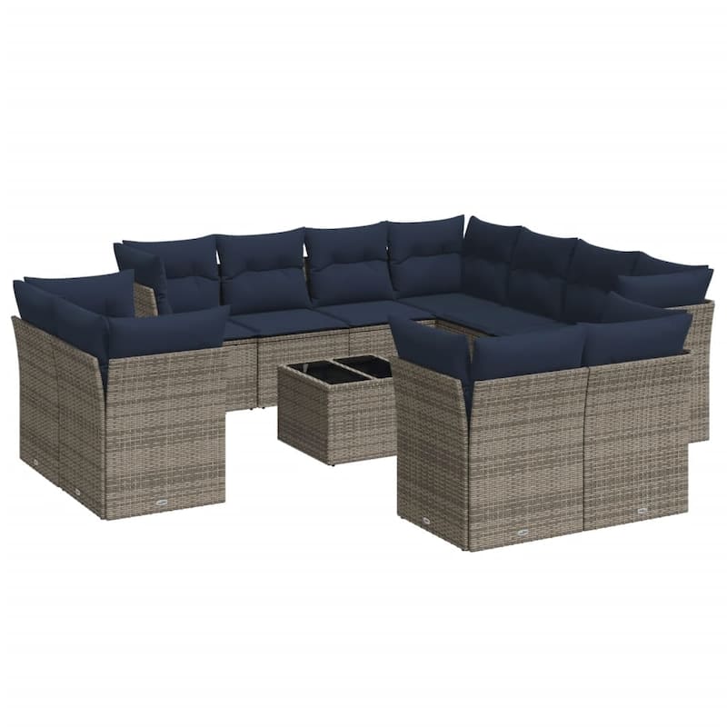 vidaXL Patio Sofa Set with Cushions Outdoor Conversation Furniture Poly Rattan - 21.7" x 24.4" x 27.2"