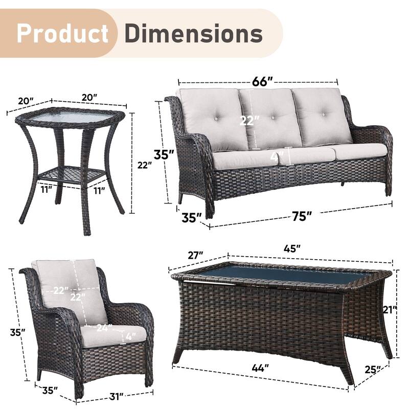 Outdoor Sofa Chair with Coffee Table and Ottoman