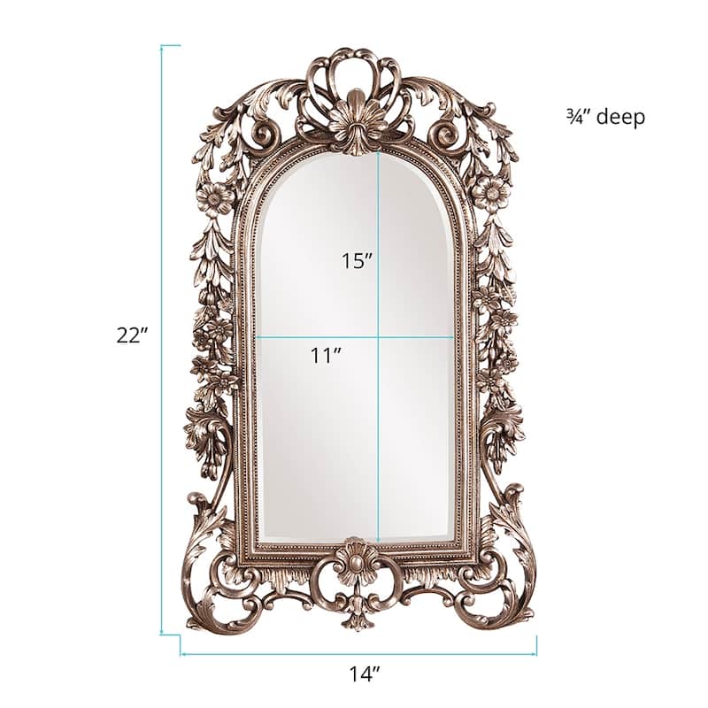 Allan Andrews Arched Wall & Accent Mirror with Intricate Ornate Frame - Silver - 22" H x 14" W