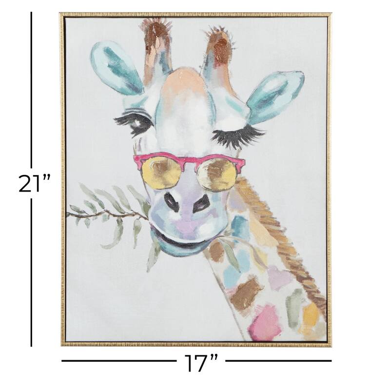 Canvas Giraffe Living Room Framed Wall Art with Gold Frame - Multi Colored - CosmoLiving by Cosmopolitan