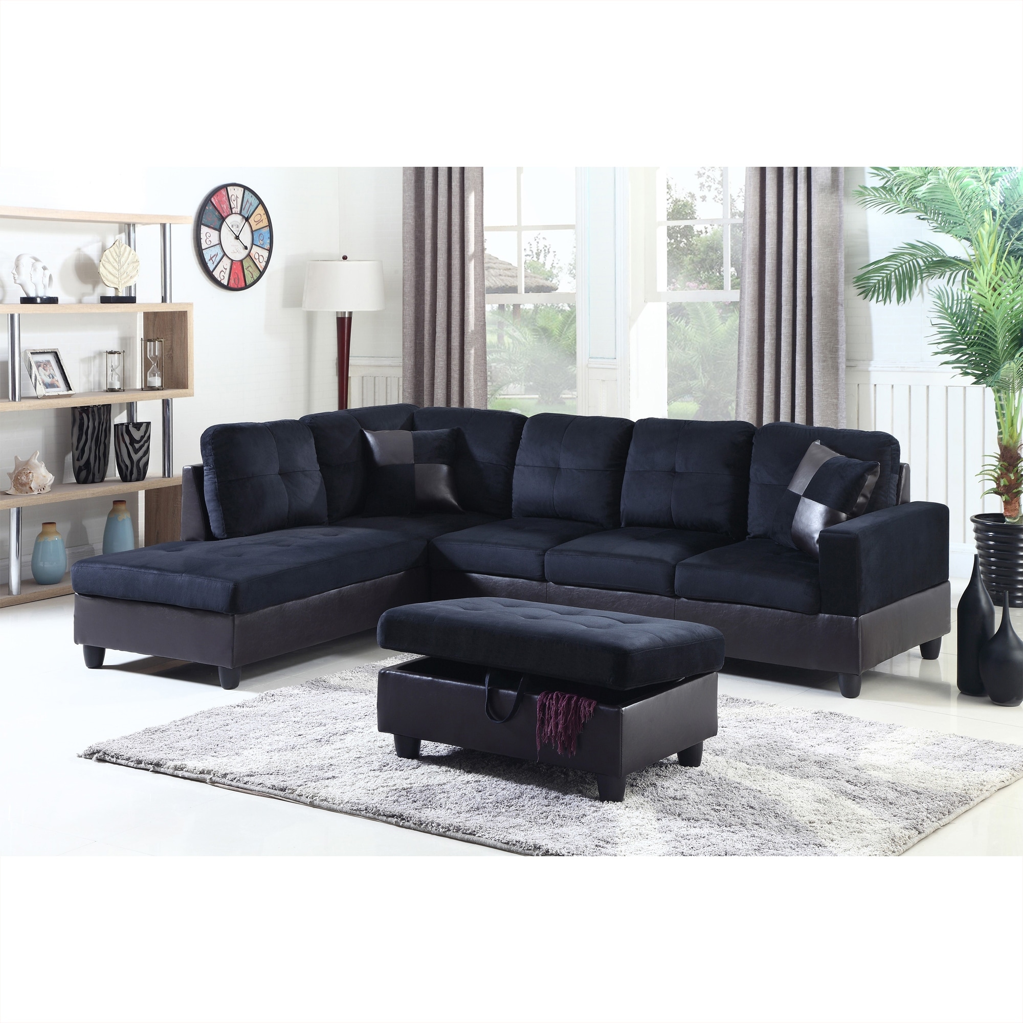 3 Pieces Sectional Sofa Set Left Facing Midnight Blue Microfiber