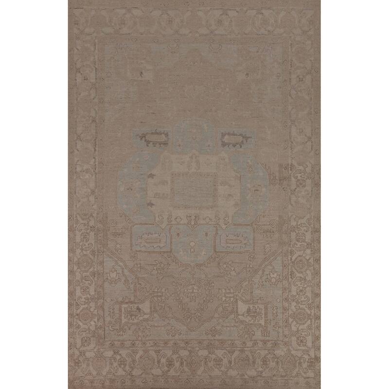 Vegetable Dye Geometric Oushak Area Rug Hand-Knotted Wool Carpet - 6'1"x 8'11"
