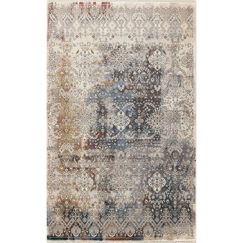 HomeRoots Medallion Contemporary Rectangle Area Rug - 5' X 8'