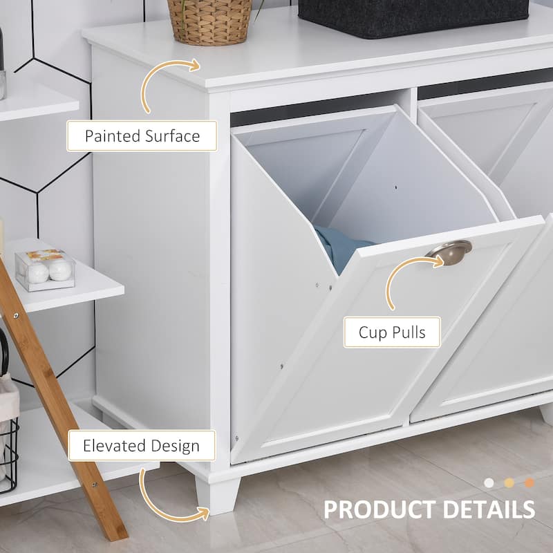 HOMCOM Laundry Room Organization and Storage Cabinet Freestanding Furniture with 2 Tilt Out Hamper Design, White - 30*15.75*27.5