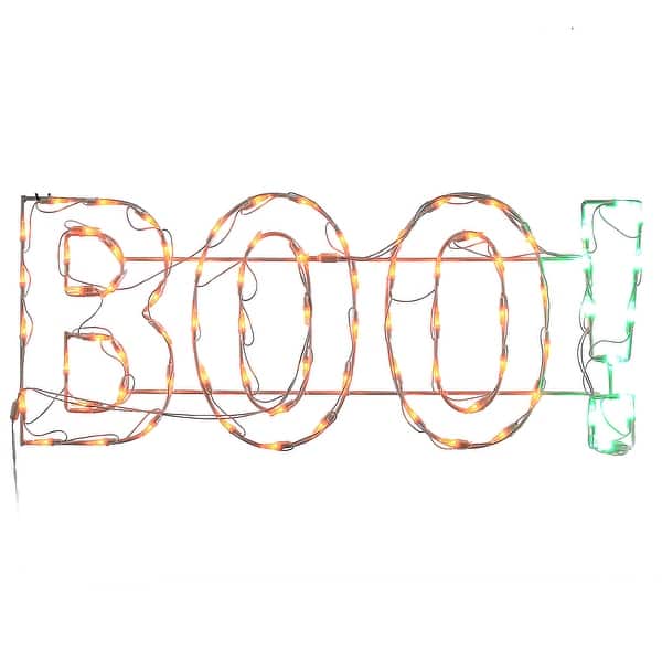 slide 2 of 6, National Tree Company Halloween Lighted Sign Decoration, White, 'BOO!',LED Lights, Plug In, 3 Feet