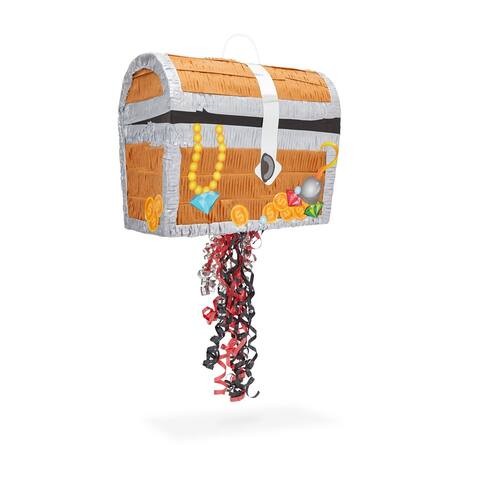 Pull String Treasure Chest Pinata for Kids Pirate Birthday Party Decorations (Small, 12 x 10 x 6.5 In)