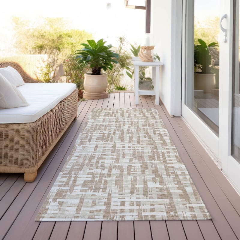 Machine Washable Indoor/ Outdoor Modern Crosshatch Chantille Rug