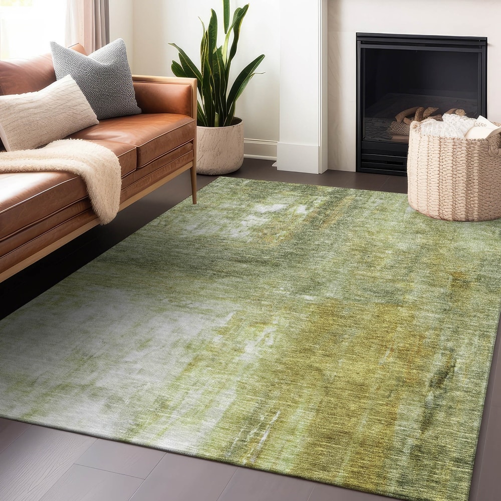 Machine Washable Indoor/ Outdoor Abstract Watercolor Chantille Rug