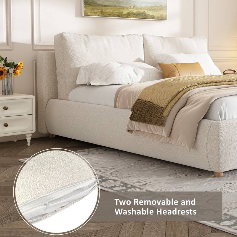 Graceful Upholstered Platform Bed with Versatile Pillows and Sturdy Construction
