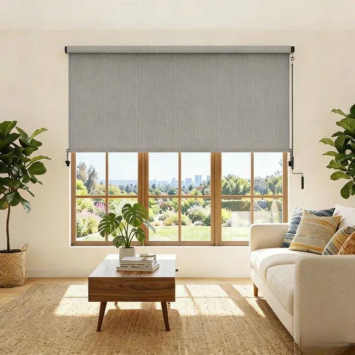 Solar Crank Outdoor Roller Shade with Teslin, No Cassette -  6x6 ft - Grey