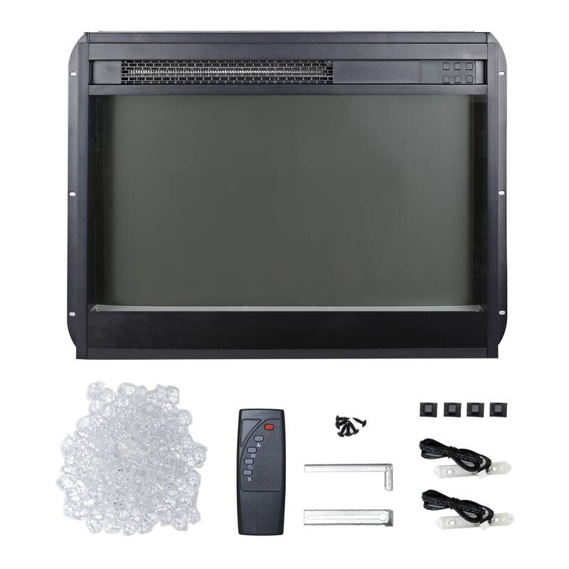 23 inch electric fireplace insert, ultra thin heater with crystal & realistic flame, remote control with timer