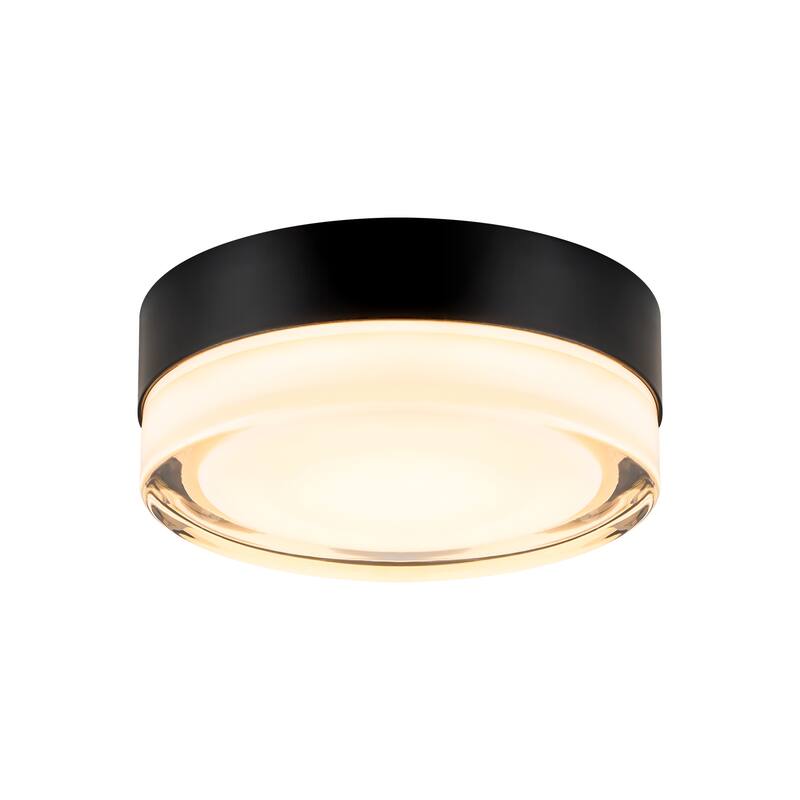 5.9"W Modern Black Circular Clear Frosted Glass Integrated LED Wall Sconce/Flush Mount Ceiling Light