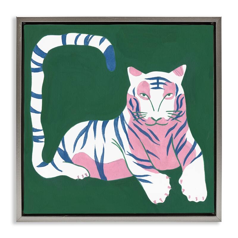 Stupell Modern Tiger with Curved Tail Framed Floater Canvas Wall Art Design By Melissa Wang - 25 x 25 - Grey
