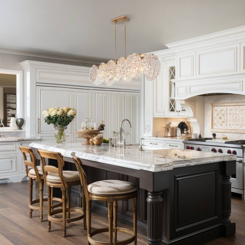 Modern Glam 5-Light Gold Chandelier Rectangle Island Light for Kitchen Dining Room - 33" L x 9" W x 7.5" H
