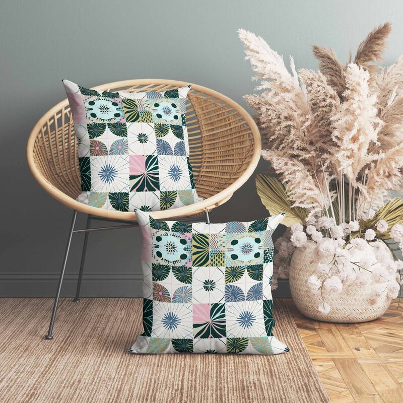 Zellige Dreamscapes Faux Suede Reversible Throw Pillow Green and Pink