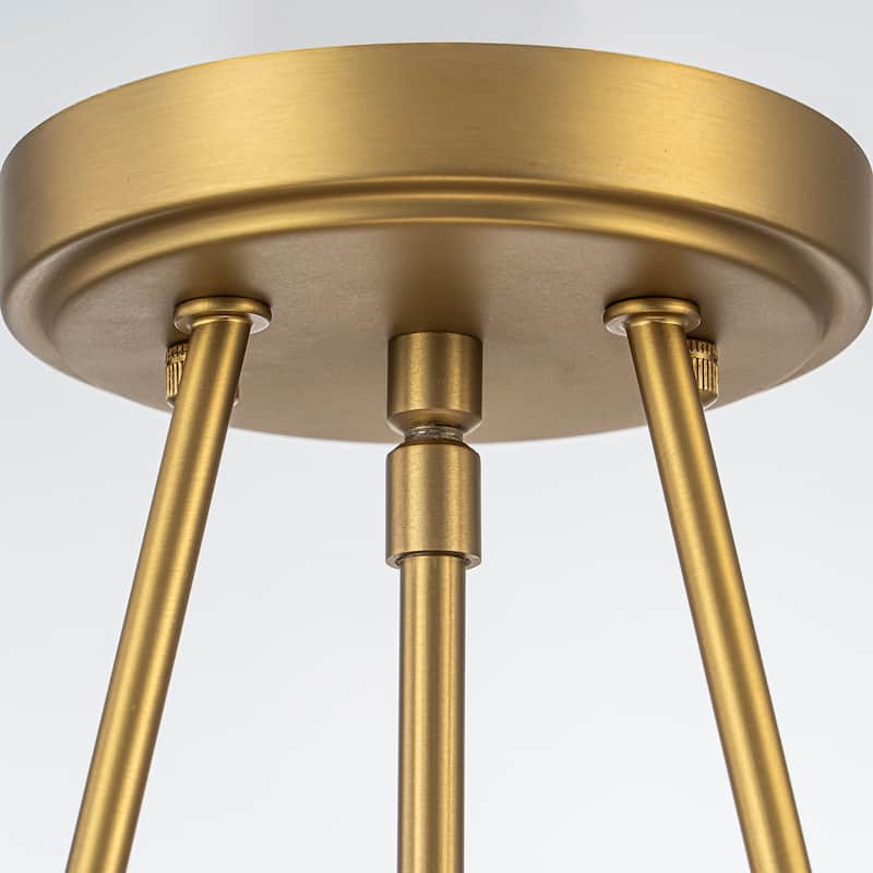 3-Light Industrial-style Black/Gold Lantern Glass Semi Flush Mount