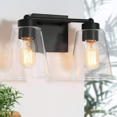 Zarbel 2-Light Modern/Contemporary Bathroom Vanity Light for Powder Room - Black - L 13"x W 7"x H 8"