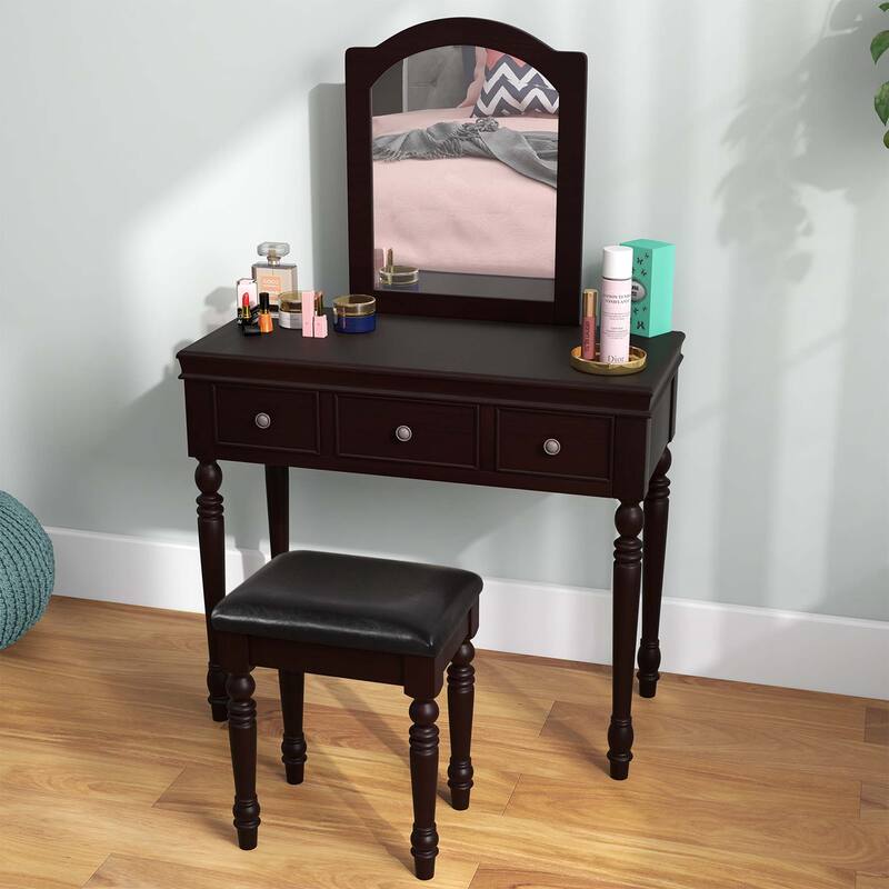 Costway Vanity Table Set Makeup Desk Cushioned Stool 3 Drawer Large - See Details