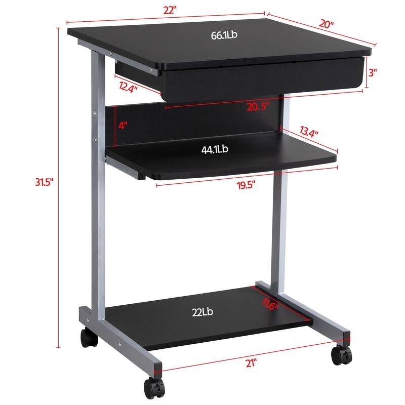 Yaheetech Rolling Computer Desk Table Tray Desk with Drawer and Shelf