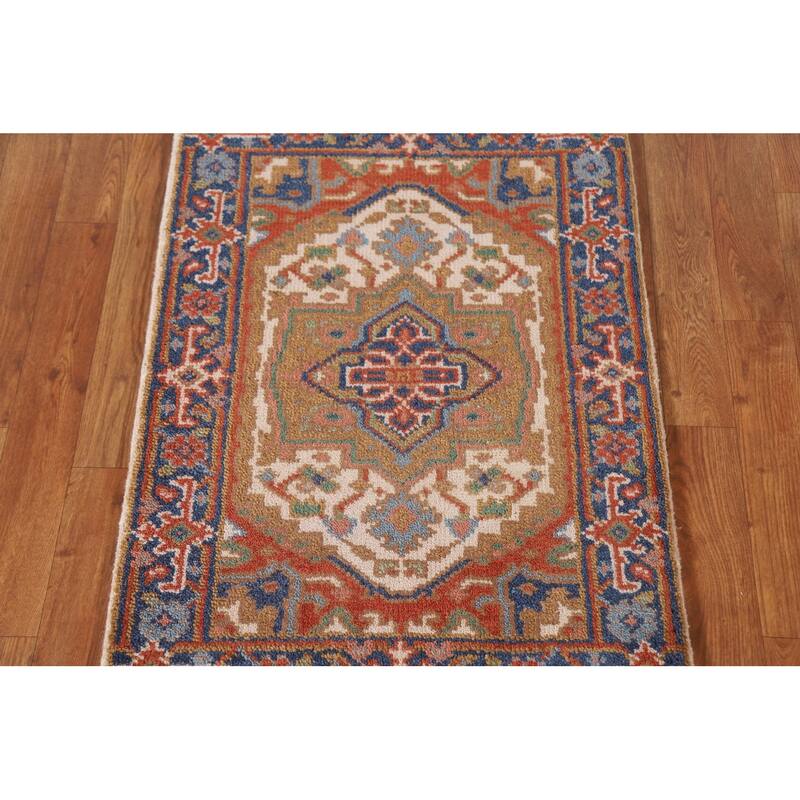 Geometric Beige Heriz Serapi Oriental Area Rug Handmade Wool Carpet - 2'0"x 3'0"
