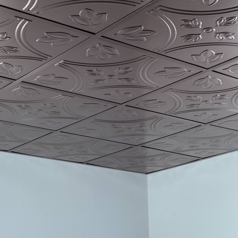 FASÄDE Traditional Style 5 Decorative Vinyl 2ft x 2ft Lay in Ceiling Panel in Brushed Nickel (5 Pack)