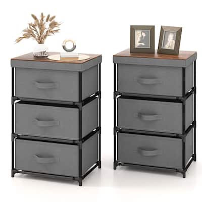 Gymax 2PCS 3 Drawers Dresser Fabric Storage Tower Organizer Unit Tall