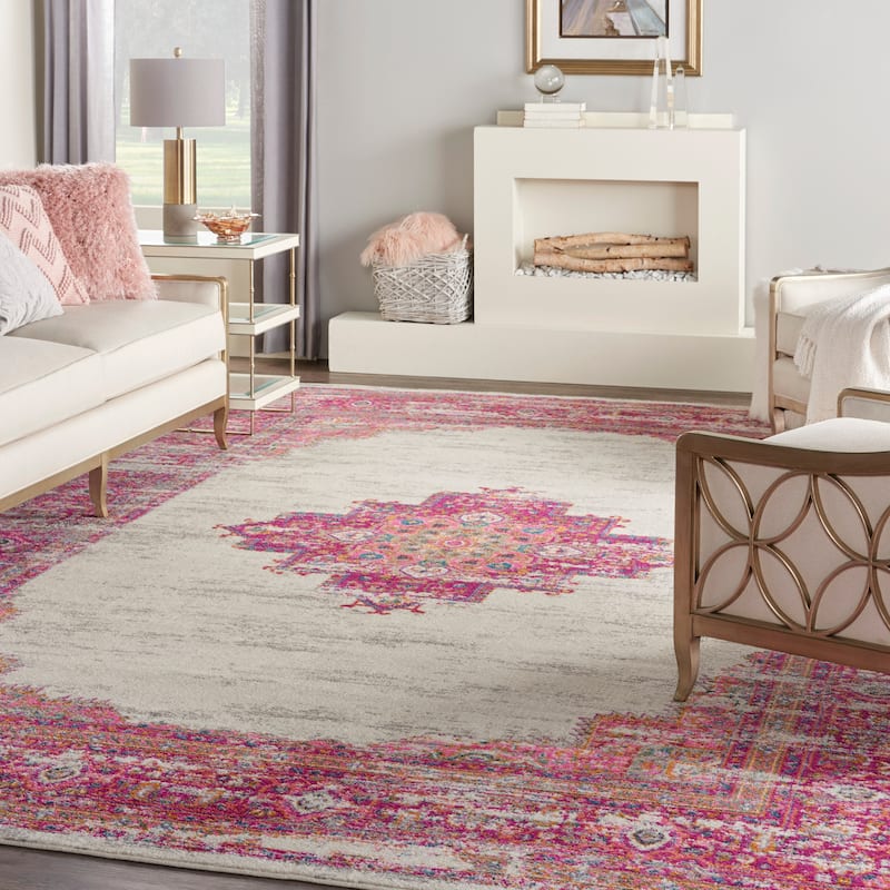 Porch & Den Dobbin Vintage Persian Medallion Farmhouse Area Rug - 12' x 18' - Ivory/Pink
