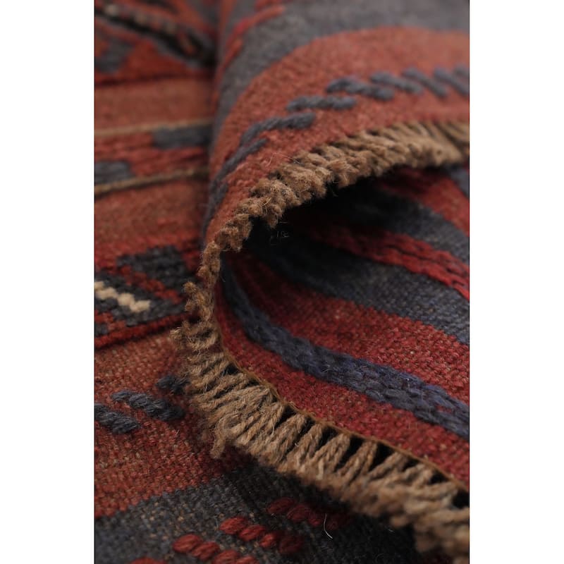 Hand Knotted Oriental 100% Wool Carpet Traditional Tribal Navy Blue & Blues Balouch Runner Rug - 7' 9'' X 1' 9''