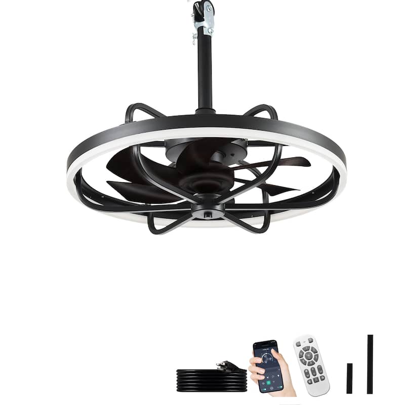 Waterproof Outdoor Ceiling Fan with Light - 20-Inch IP65 Plug-in, Remote App Control, 6-Speed Gazebo/Patio - Black