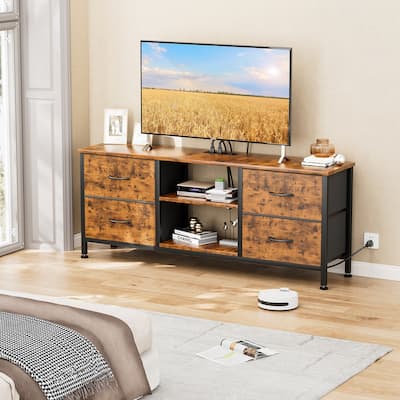 4 Drawer Dresser Fabric TV Stand Charging Station Chests of Drawers