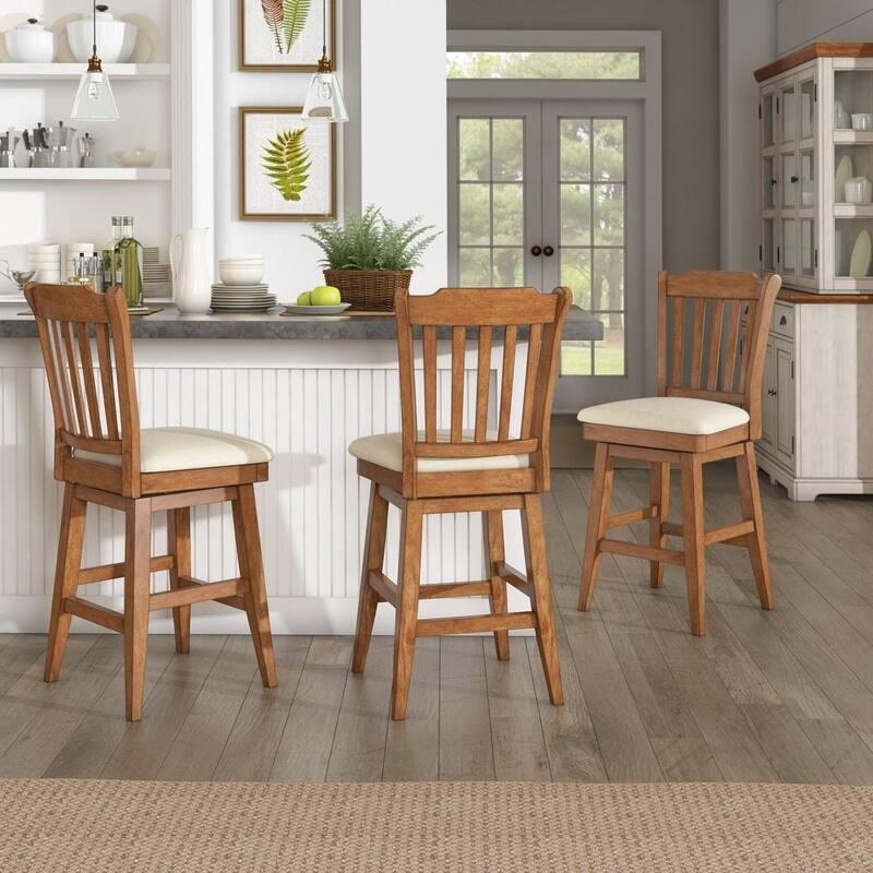 Eleanor Slat Back Wood Swivel Stool by iNSPIRE Q Classic