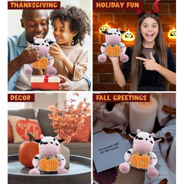 DolliBu Cow Stuffed Animal With Pumpkin - 6 Inch Super Soft Personalized Plush Toy