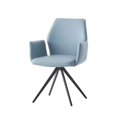 Leather Upholstered Side Chair with Swivel in Light Blue and Black