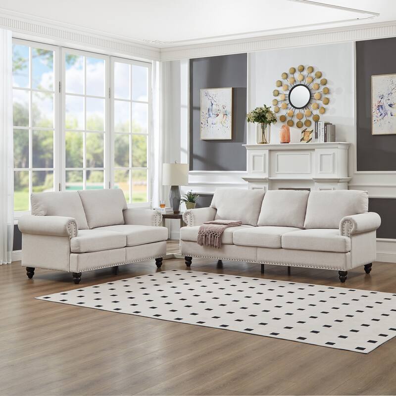Deep Seat Storage Sofa Set of 2 with Loveseat and 3 Seater Couch