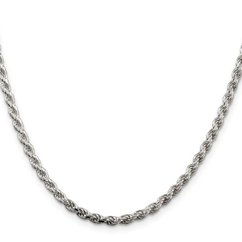 Curata 925 Sterling Silver 3mm Diamond Cut Rope Chain Necklace for men