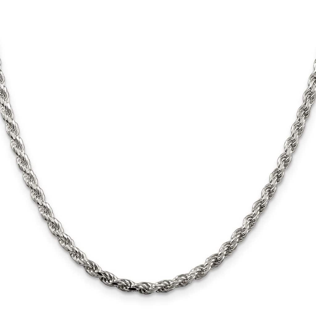 Curata 925 Sterling Silver 3mm Diamond Cut Rope Chain Necklace for men