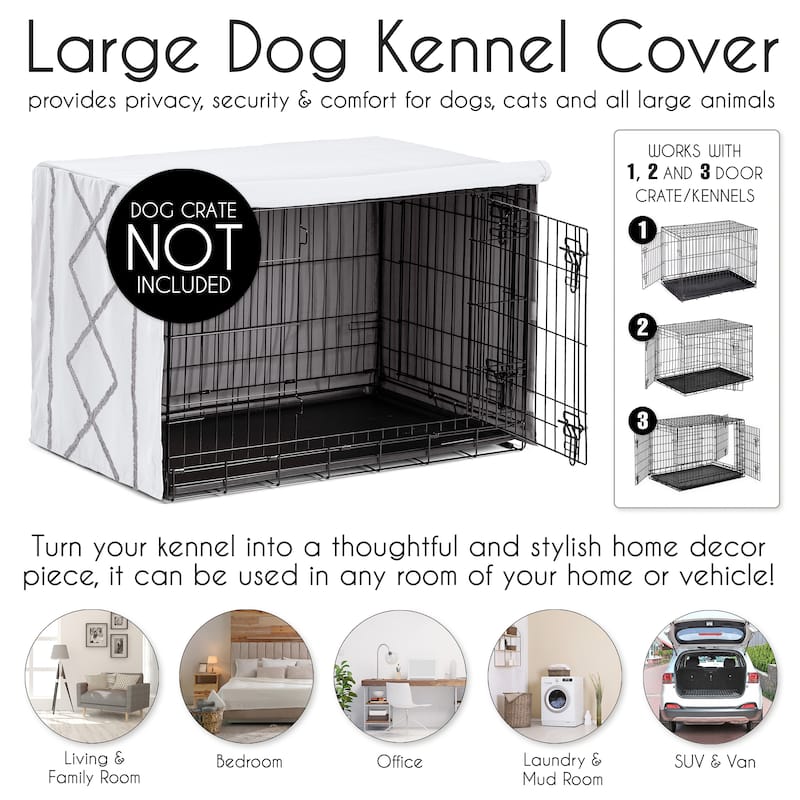 Sweet Jojo Designs Boho Bohemian Dog Crate Kennel Cover 42in Grey and White Farmhouse Shabby Chic Modern Gray Tuft Tufted Cotton