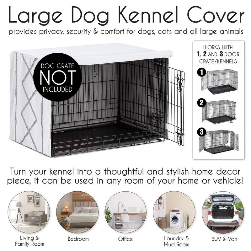 Sweet Jojo Designs Boho Bohemian Dog Crate Kennel Cover 48in Grey and White Farmhouse Shabby Chic Modern Gray Tuft Tufted Cotton