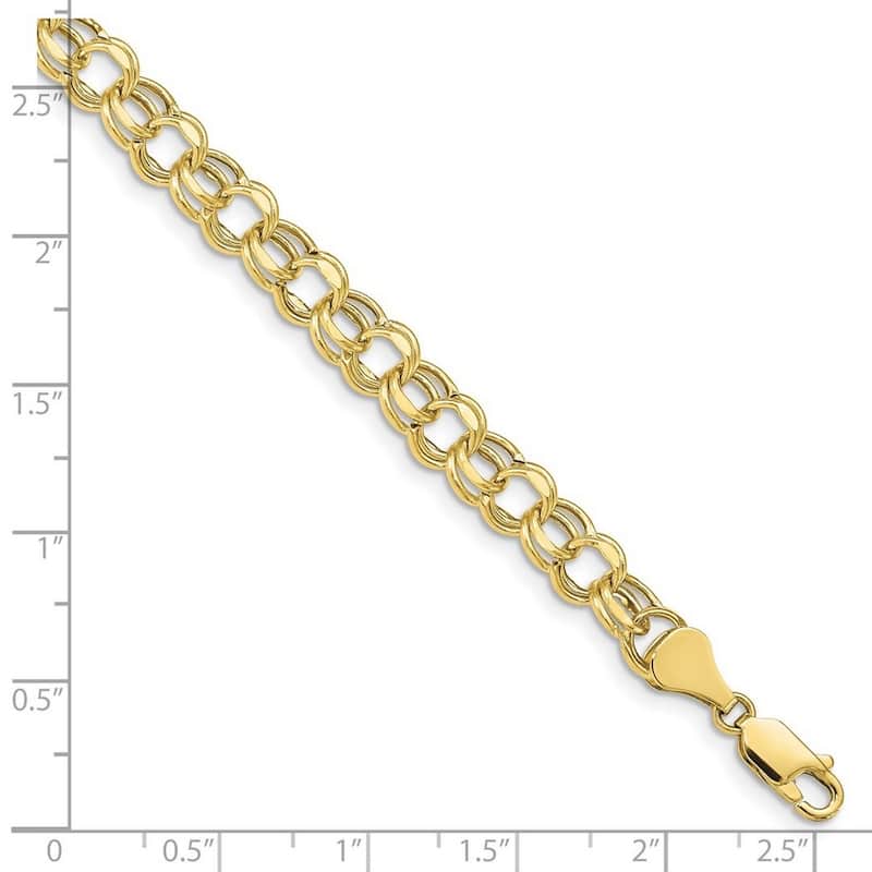 Curata 10k Yellow Gold 6.5mm Hollow Double Link Charm Bracelet Options: 7" 8"