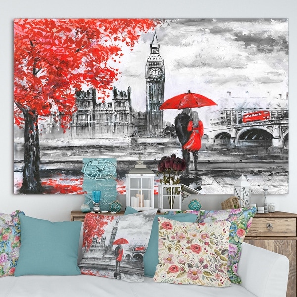 Designart 'Couples Walking in London' Extra Large Landscape Canvas Art Print - Multi-color. Opens flyout.