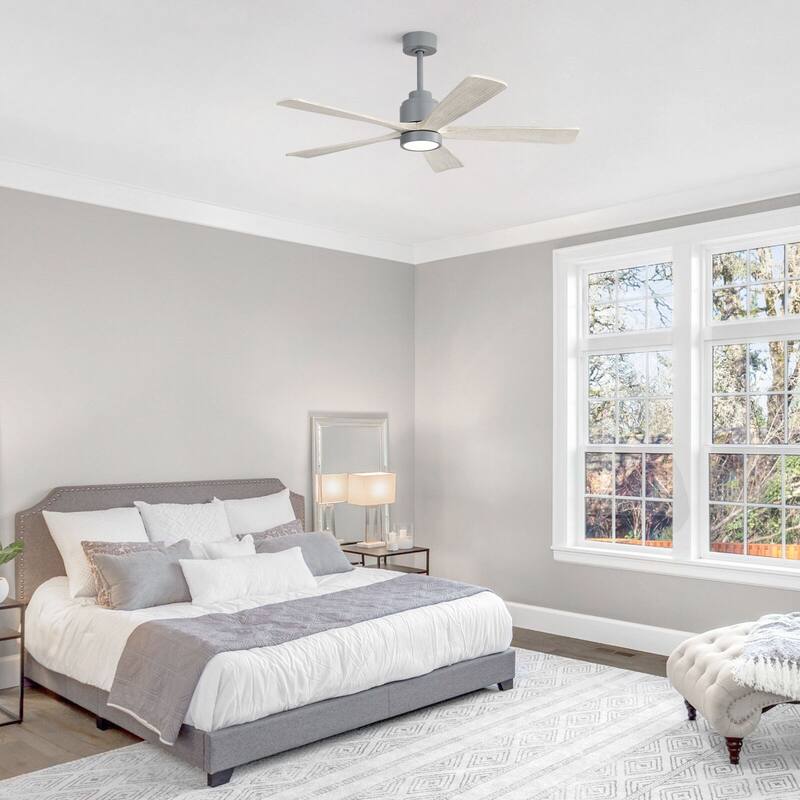 52" Solid Wood Noiseless Ceiling Fans with Dimmable LED Light Optional and Remote, 6-Speed Reversible DC Motor,Smart Optional