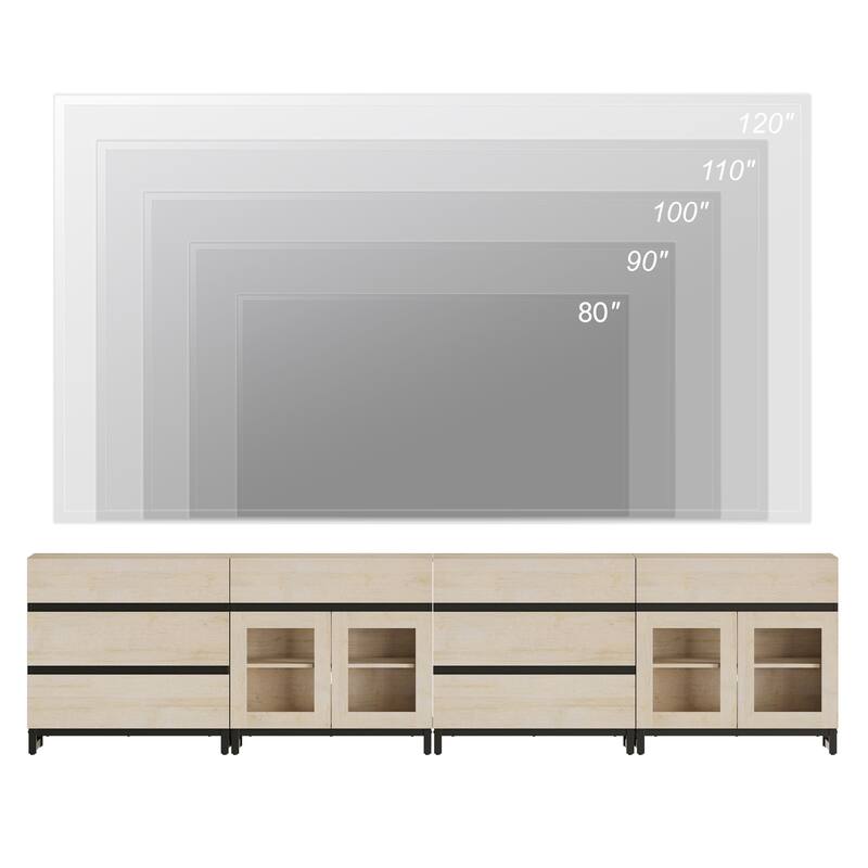 Dresser with Glass Doors, 4 in 1 Modern Chest of Drawers with Adjustable Shelves and 8 Drawers, Closet Organizers