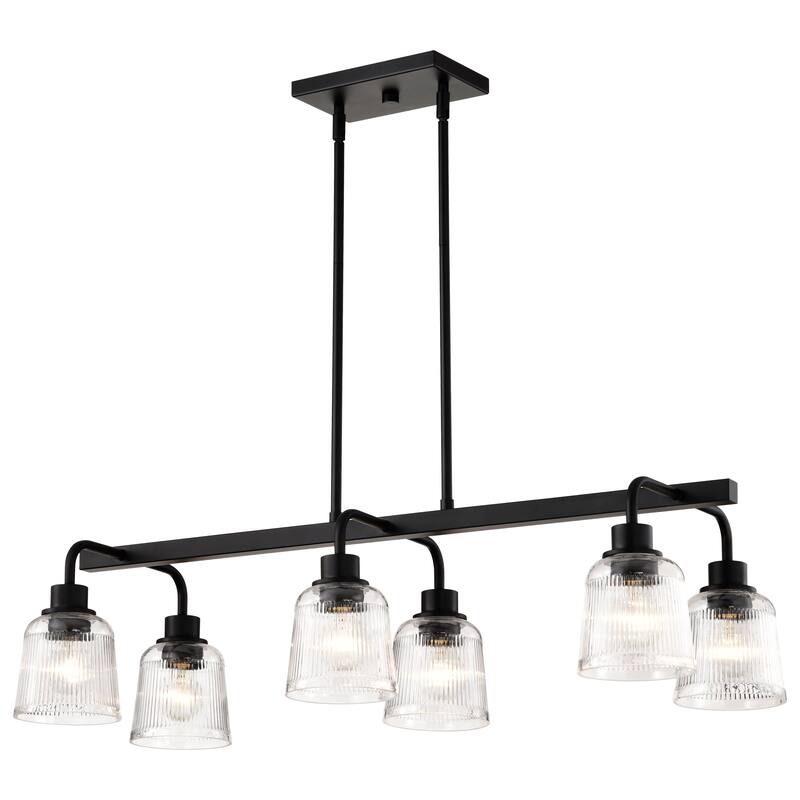 Grayson 6 Light Island Pendant Matte Black Finish Clear Ribbed Glass - Matte Black