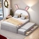 preview thumbnail 9 of 30, Twin/Full Size Upholstered Platform Bed Rabbit-Shaped Headboard with Embedded LED Lights and 3 Drawers Full - Grey