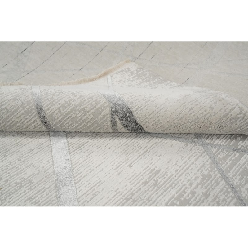 Machine Made Oriental Polyester Carpet Geometric Greys & Charcoal Distressed Area Rug - 7' 9'' X 5' 2''