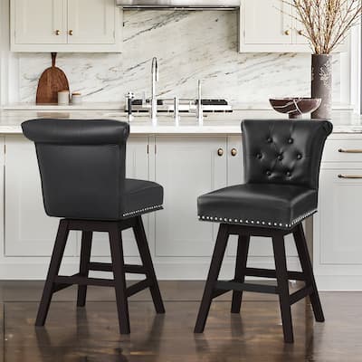 26 in. Set of 2 Bar Stools Counter Height Barstool 360° Swivel with Curved Backrest