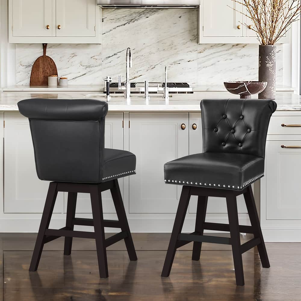 26 in. Set of 2 Bar Stools Counter Height Barstool 360° Swivel with Curved Backrest