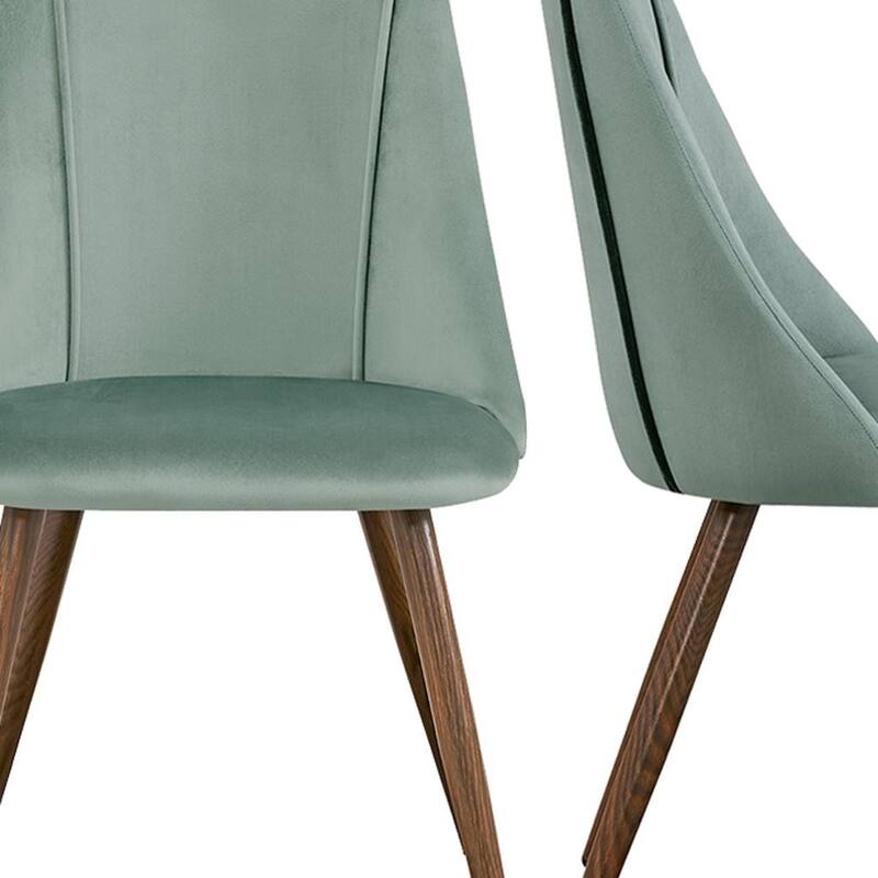 HomeRoots Set of Two Green and Brown Velvet and Steel Dining Side Chairs - 18.10 in. x 32.70 in. x 16.90 in.