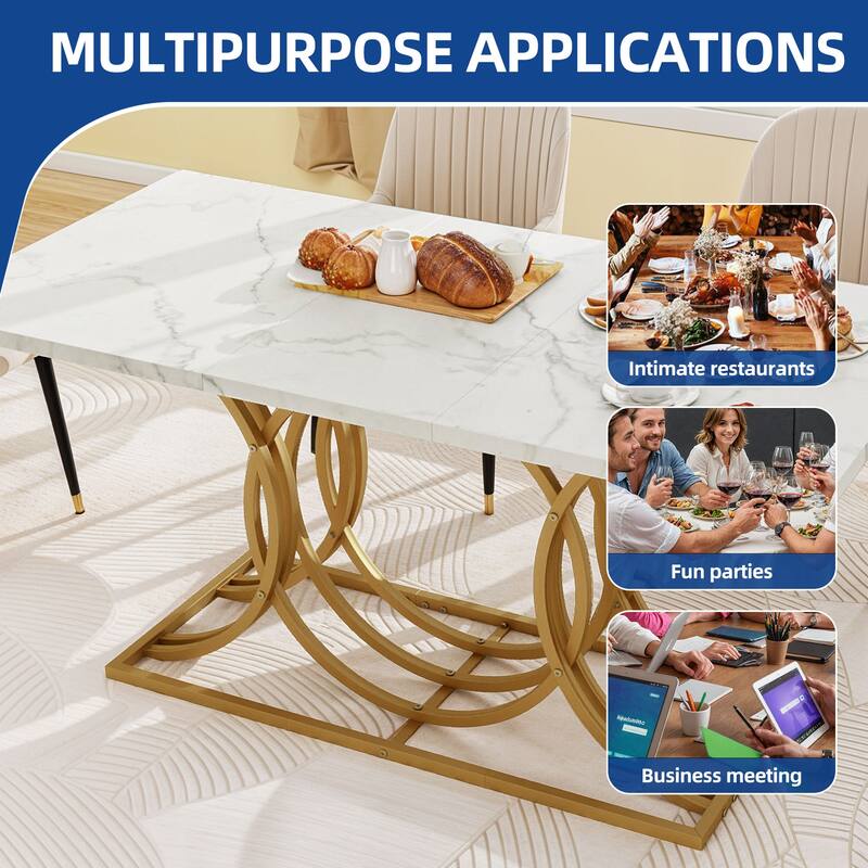 Moasis Faux Marble Tabletop 63 Inch Dining Table for 4-6 for Dining Room Kitchen